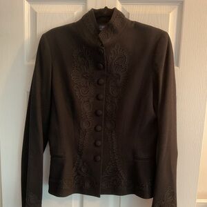 POLO/RALPH LAUREN BLACK WOOL DECORATIVE RIBBON TRIMMED JACKET SIZE 14